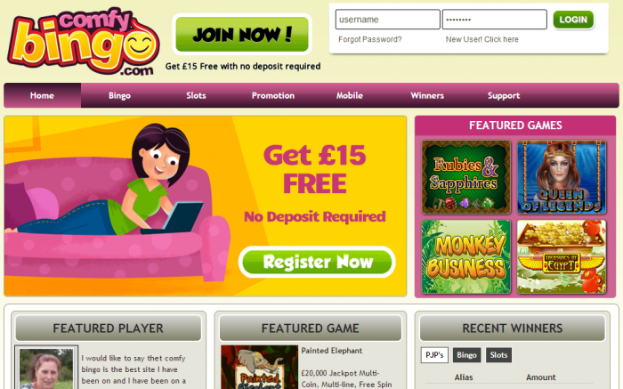 Comfy Bingo site from 2014