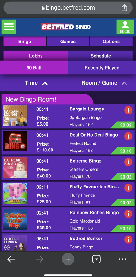 bingo lobby screenshot 