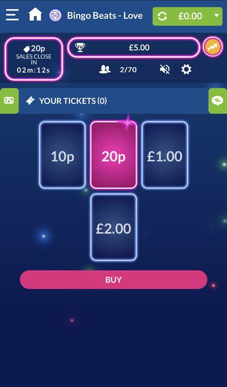 screenshot of the bingo beats game at coral