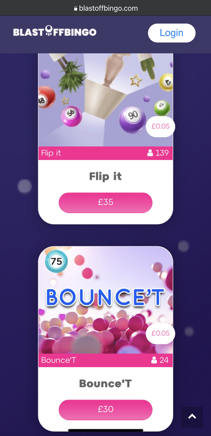 A screenshot of the games available at Blast Off