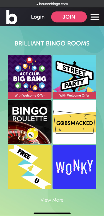 bounce bingo homepage screenshot