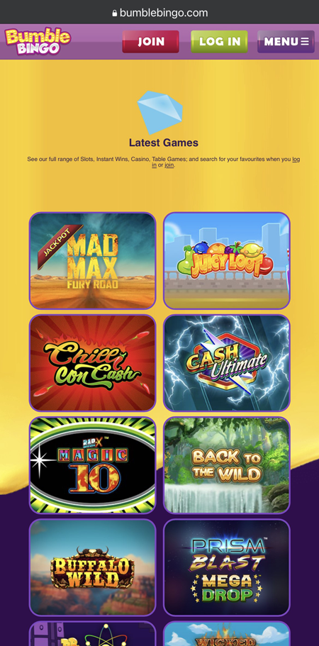 screenshot of the games at Bumble Bingo