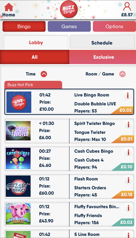 buzz bingo mobile screenshot