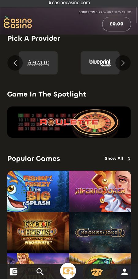 a screenshot of the casino casino mobile site