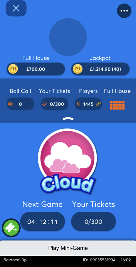 a screenshot of the Cloud bingo room at Virgin