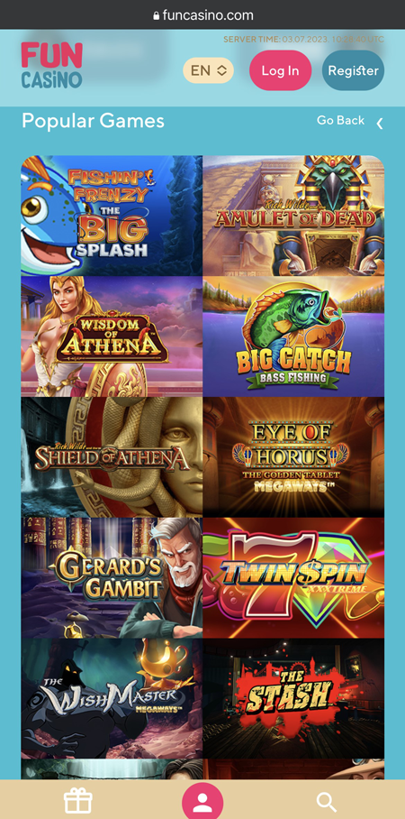 An image of the Fun Casino homepage