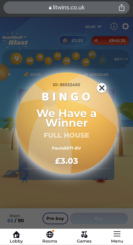 An image capturing a bingo winner 