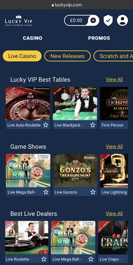 a picture of the live casino lobby at Lucky VIP