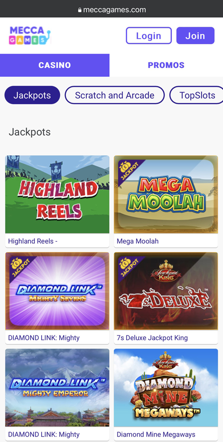an image of the Mecca Games slots lobby