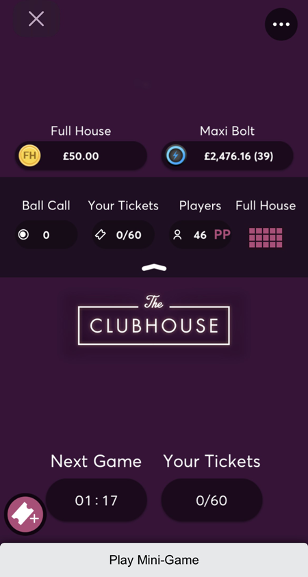 an screenshot of the Clubhouse bingo game