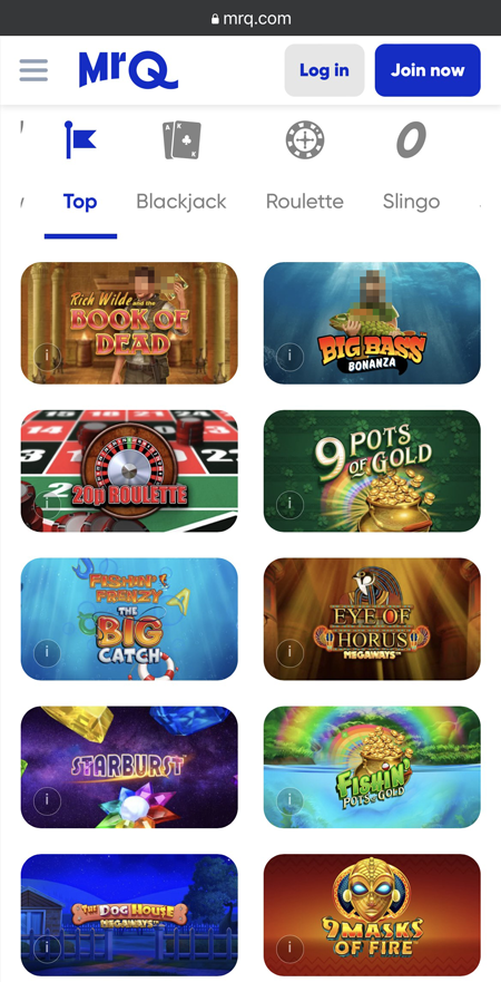 a screenshot of the games at MrQ