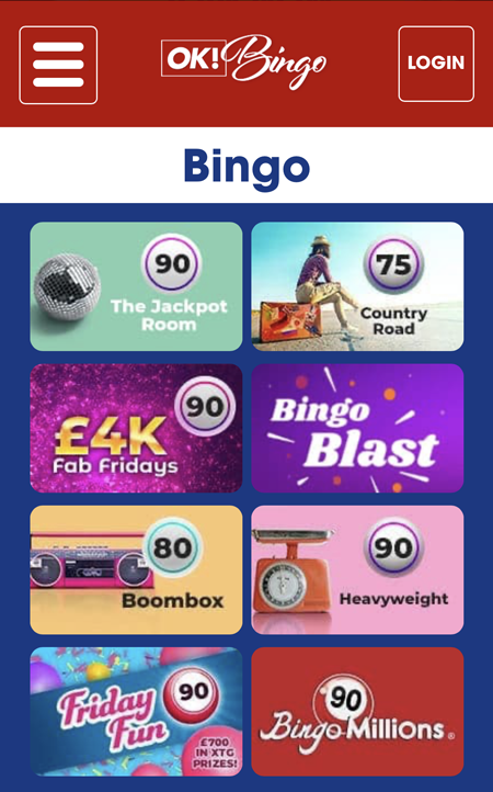 A screenshot of the bingo games at Ok 