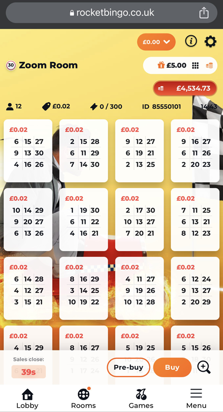 a picture of the Zoom Room bingo game