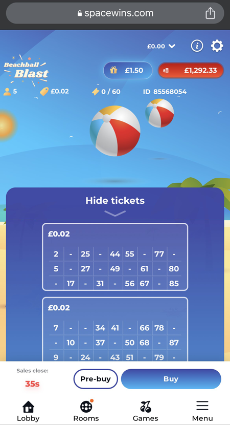 A visual representation of a online bingo lobby