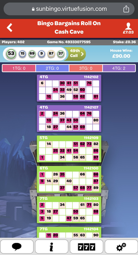 a picture of a 90-ball bingo game being played