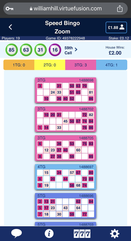 an image capturing a William Hill Bingo game in progress