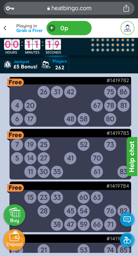 a screenshot of a Heat Bingo room
