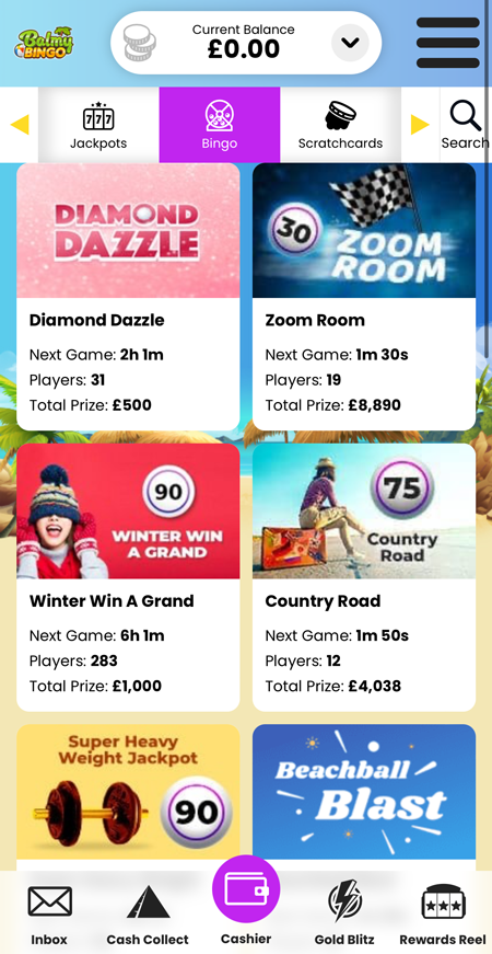 Balmy Bingo lobby screenshot