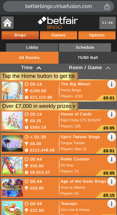 bingo lobby screenshot