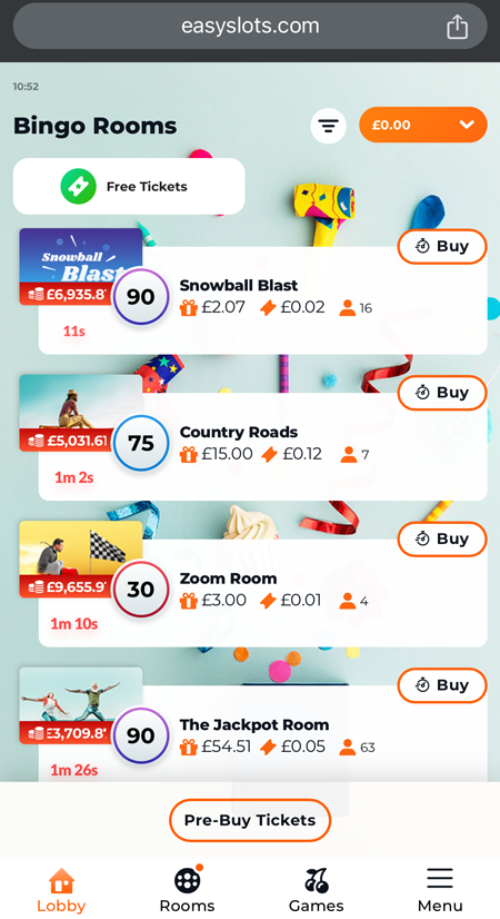 Screenshot of the Easy Slots lobby on mobile