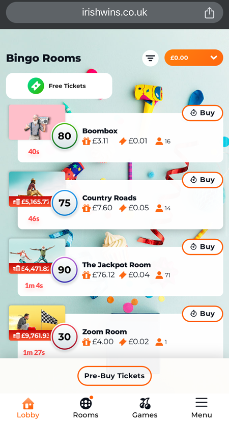 bingo games lobby screenshot