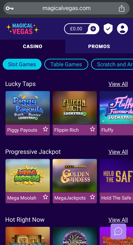an image of the mobile games lobby at Magical Vegas