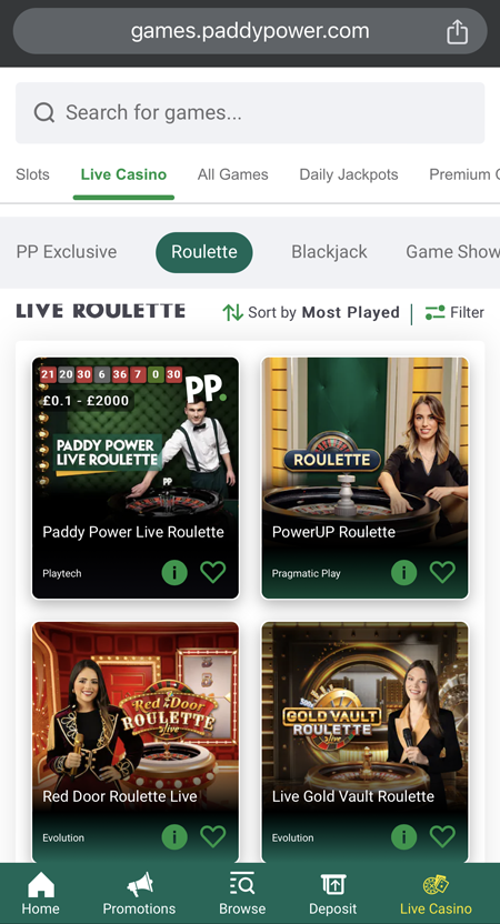 live roulette paddy power 