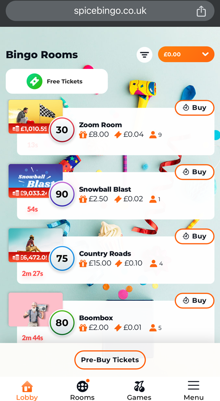 mobile bingo rooms screenshot