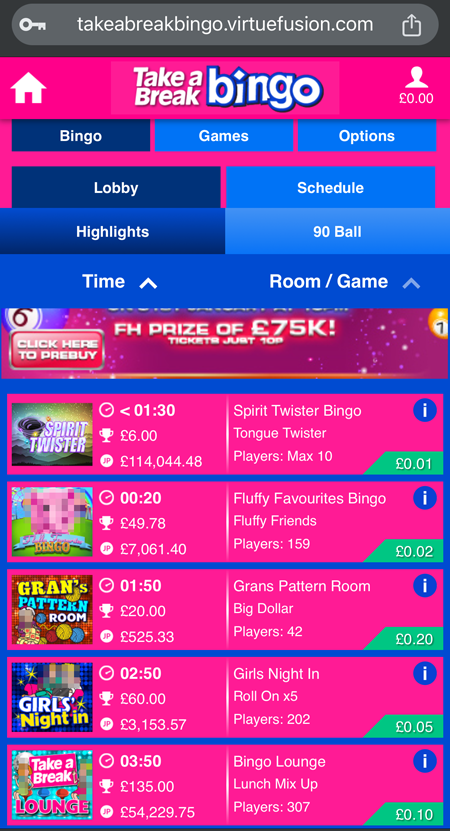 mobile bingo lobby picture