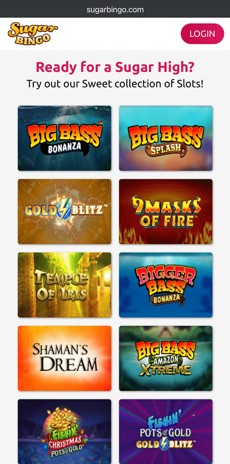an image of the Sugar Bingo homepage