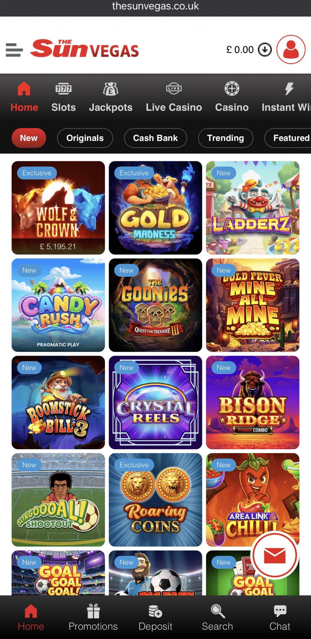 sun vegas mobile homepage