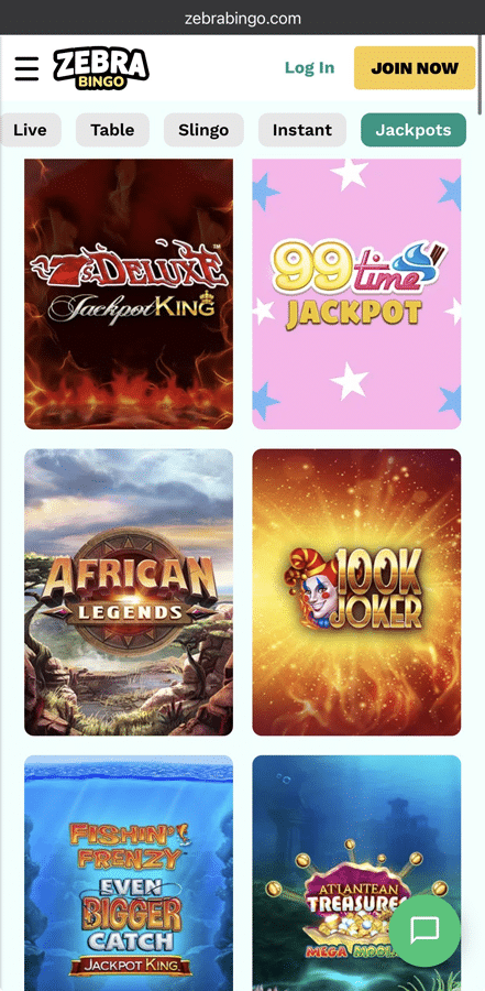 an image of Zebra Bingo slots lobby