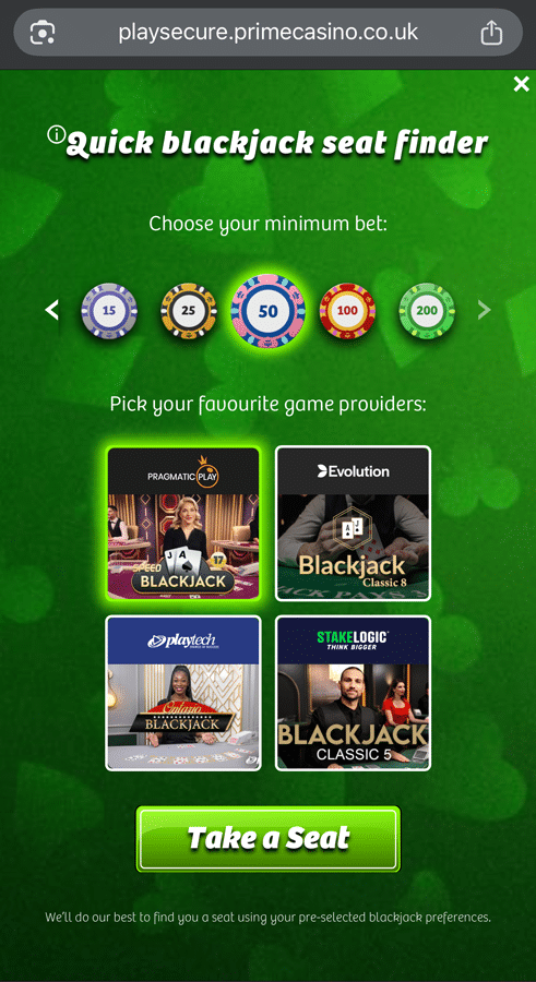 Quick Blackjack Seat Finder
