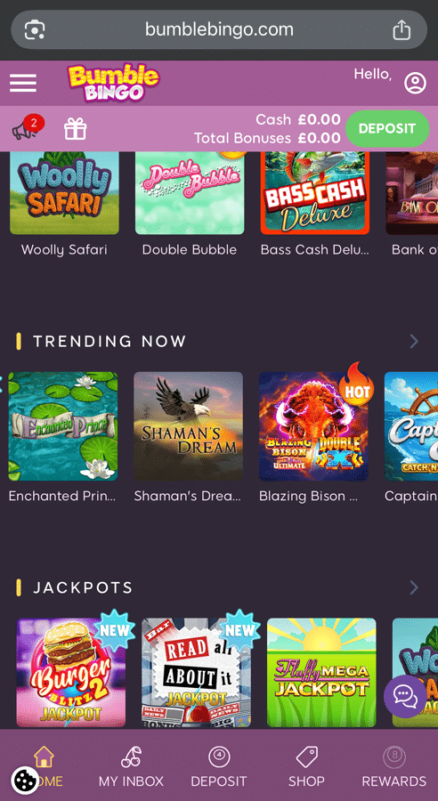 mobile lobby showing trending games