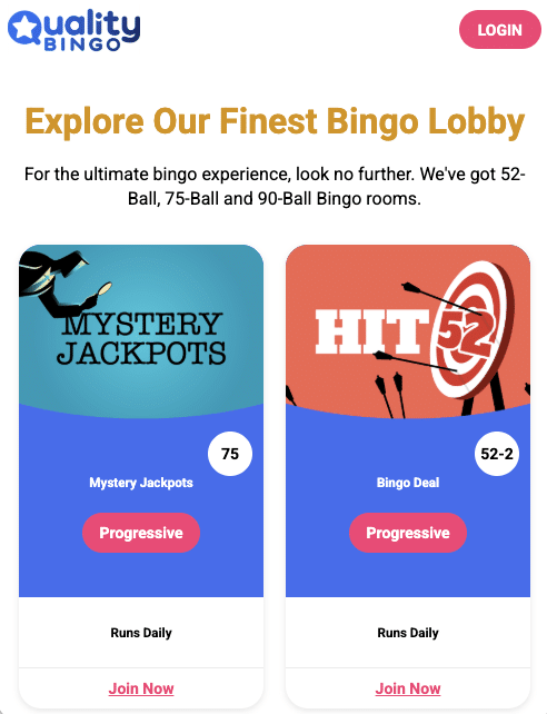 Quality Bingo lobby screenshot