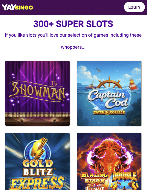 Yay Bingo slots lobby