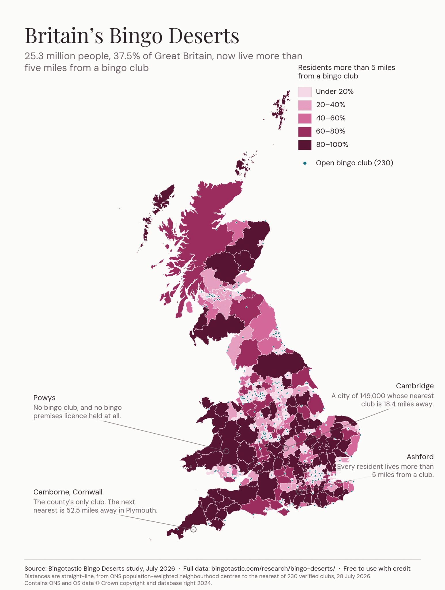 Bingo deserts UK map