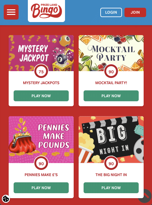 Prize Land Bingo rooms