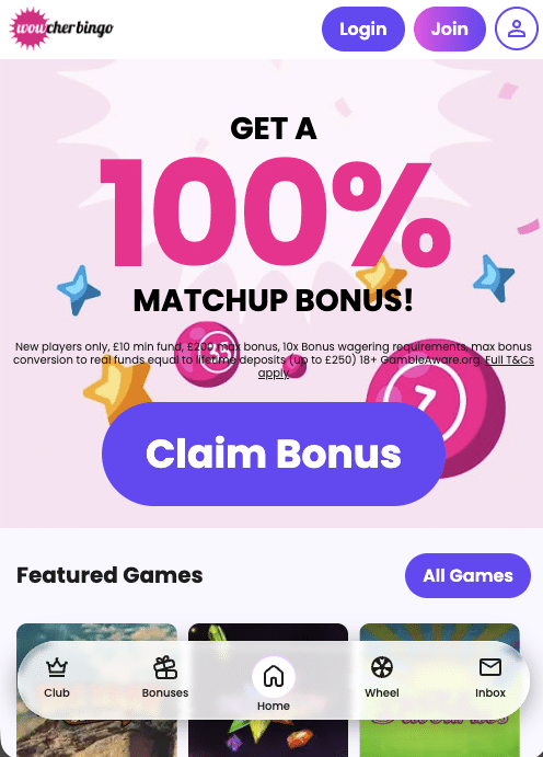 Wowcher bingo homepage