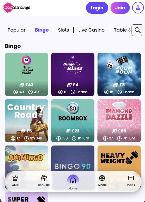 Bingo games lobby