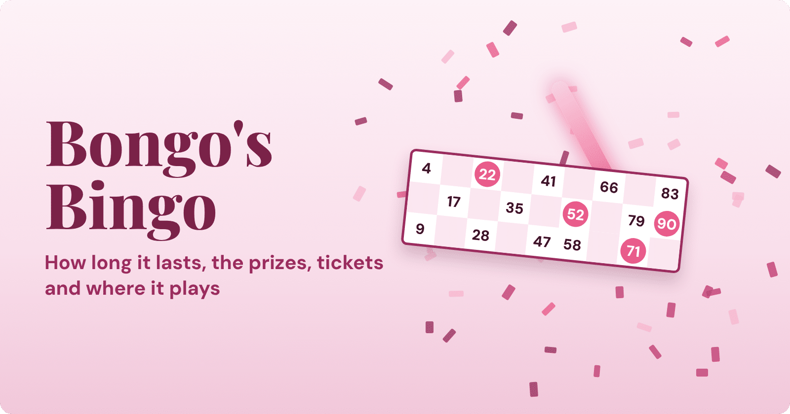 Bongo's Bingo explained: a bingo book, a glow stick and confetti on a table