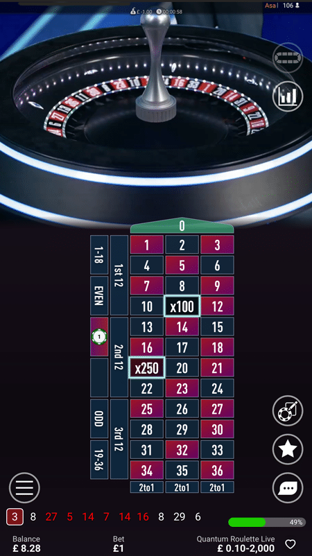 Live roulette wheel on mobile at Buzz Casino with table limits from 10p to £2,000