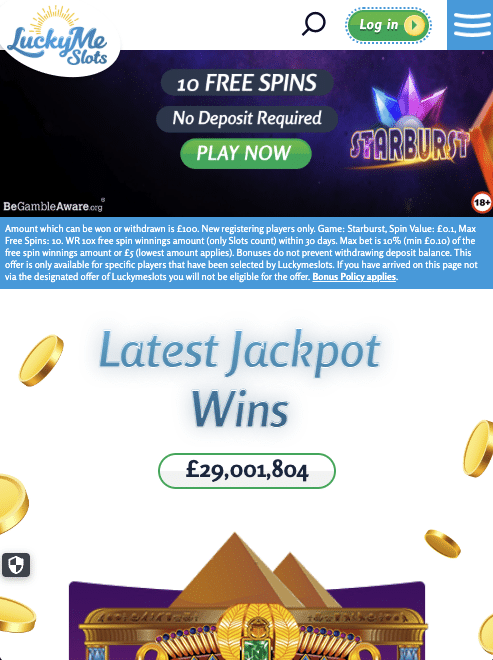 Lucky Me Slots landing page welcome offer