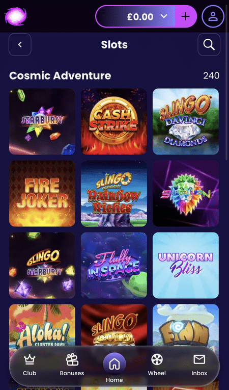 Screenshot of the Space Wins Cosmic Adventure slots