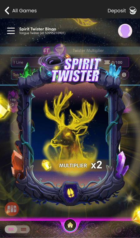 the Spirit Twister bingo room at Space Wins