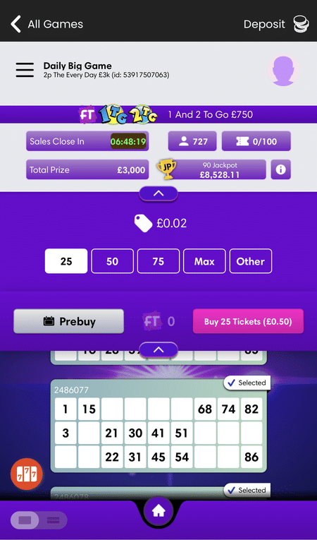 the Daily Big Game ticket screen at Star Wins